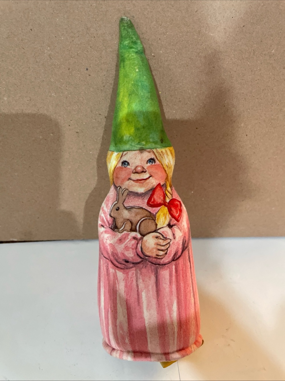 The Toy Works Unieboek 1979 Gnome Fabric Girl Daughter holding rabbit 10" Doll